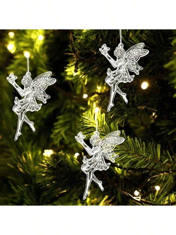 5pcs Acrylic Crystal Prism Pendant, 2D Hanging Decorative Pendant, For Wedding Decor, Balcony And Garden Shimmering Suncatchers, Acrylic Christmas Angel Ornaments, Christmas Angel Wing Pendant, Angel Gift Design Hanging Decor, Suitable For Christmas Tree, New Year, Birthday, Wedding, Christmas, Christmas Atmosphere Decor, Christmas Decoration (No Rope) - Multicolor - View 1