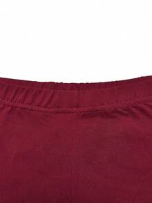 条纹拼接印花运动长袖上衣和裤子套装（春季款） - 酒紅色 - 查看 5