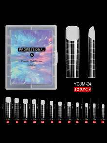 120片装假指甲尖头快速延长贴片，可重复使用，凝胶指甲模具带刻度，UV凝胶指甲油模具，雕塑全覆盖式按压式指甲，适用于女性和女孩的美甲用品工具 BL05，美甲用品，美甲工具，美甲艺术工具，返校季，指甲，按压式指甲工具