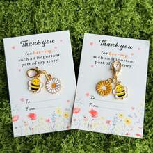 10pcs "Thank You For Being Such An Important Part Of My Story" Encouragement Card With Bee And Daisy Flower Keychain Set, Perfect Inspirational Gift For Family, Teachers, And Team Members - Multicolor - View 10