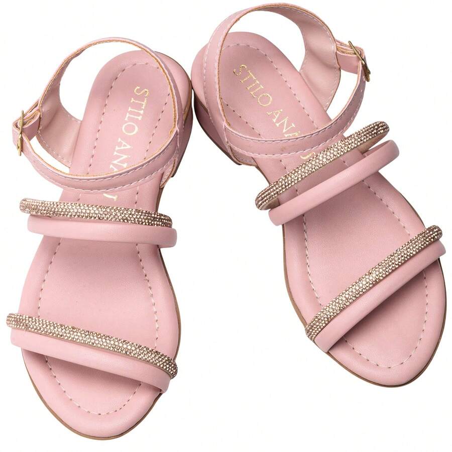 Girls' Sandals, Comfortable, Rhinestone Strap, Anaju Style, Heels - 乾枯玫瑰色 - 查看 1