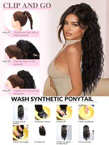 Ponytail Extension, Claw Clip Ponytail Extension For Women Long Wavy Pony Tails Hair Extensions Fluffy Natural Looking Synthetic 30 Inch Clip In Ponytail Hairpiece For Daily Use - Multicolor - View 7