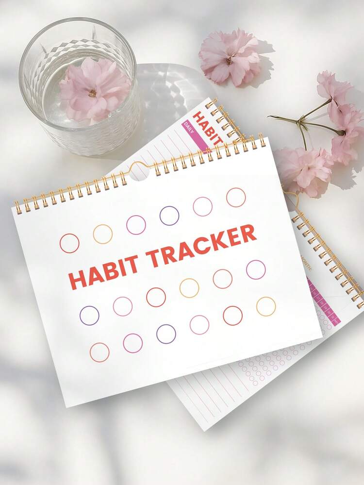 1本习惯追踪计划笔记本，无日期，12个月每日每周每月习惯追踪日志，提升工作效率、健康管理、技能发展和个性化体验，学习用品，办公桌配件，圣诞礼物 - 彩色 - 查看 3