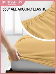 1件超柔软纯色床笠，轻盈如云，9.84英寸/25厘米深口袋，适用于所有尺寸的床——单人床、双人床、大号双人床、特大号双人床，居家和宿舍必备 - 薑黃 - 查看 2