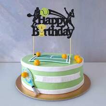 1/13 Piezas Decoraciones de Pastel de Cumpleaños de Tenis Letrero de Feliz Cumpleaños Decoración para Pastel de Jugador de Tenis con Raqueta y Pelota Suministros para Fiesta de Cumpleaños Temática Deportiva Decoración Brillante Negra - Multicolor - Ver 10