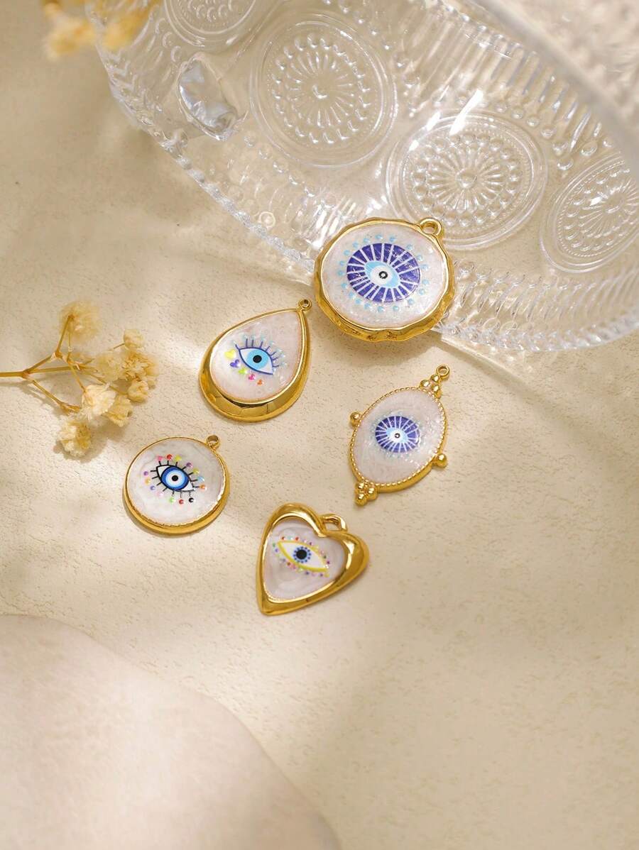1pc/Pack 304 Stainless Steel Multi-Shape Mother Of Pearl Demon Eye Fashionable Pendant Accessories - Gold - View 1