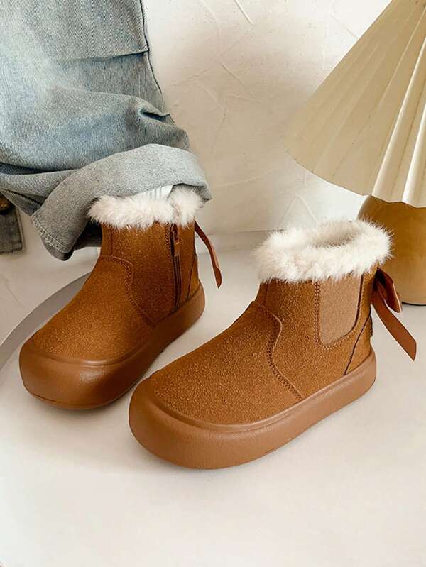 Girls' Snow Boots New Winter Children's Boots Cute Bowknot Versatile Winter Shoes Outdoor Thick Warm Snow Boots