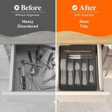 Fast Delivery Lifewit Silverware Organizer With Lid, Covered Utensil Tray Kitchen Drawer And Countertop, Plastic Cutlery And Flatware Storage Box Spoons Forks Knives Holder, 6 Compartments, Black Quality Assurance 9GUQ - màu đen - Xem 9