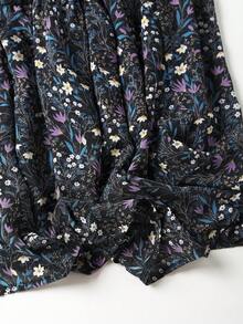 EARO Plus Size Women's Chiffon Floral Pleated A-Line Skirt, High Waist Loose Flattering Elegant Vacation & Everyday Wear, Spring/Autumn - màu đen - Xem 7