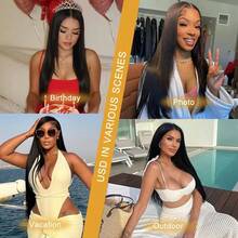 30英寸直发蕾丝前假发，真人混纺发丝，13x6高清透明蕾丝前假发，女士无胶巴西原生发蕾丝前假发，200%密度，预先拔毛，带婴儿发际线 - 自然色&黑色系 - 查看 10