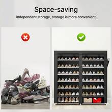 Senmeo Double Row 7 Layer Shoe Cabinet With Dust Cover, Non-Woven Space-Saving Shoe Rack With Large Capacity, Easy To Assemble, Portable Shoe Cabinet, Suitable For Various Scenes Such As Entrance, Storage Rack, Home And Dormitory Storage - màu đen - Xem 8