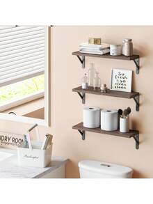 Estantes flotantes de pared, estantes de pared, adecuados para la sala de estar, el baño, el dormitorio, la cocina, la decoración del hogar, los estantes de pared del dormitorio, los estantes montados en la pared, para el almacenamiento de pared, exhibición de estantes de madera de estilo rústico adecuados para libros, plantas, baño, cocina, estantes de esquina de la sala de estar, estantes flotantes, estantes de madera rústica, estantes montados en la pared, adecuados para la decoración del baño, el dormitorio, la sala de estar y las plantas - Multicolor - Ver 13