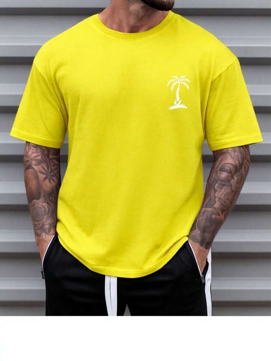 Men's Oversized Coconut Tree T-Shirt 100% Cotton From S To Plus Size G3 - Yellow - View 1