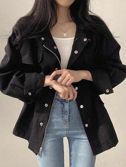 Abrigo tipo gabardina para mujer Chaqueta estilo retro de otoño para mujer, con diseño de bolsillos falsos, cordón para ajustar la cintura, favorecedora y estilo workwear.