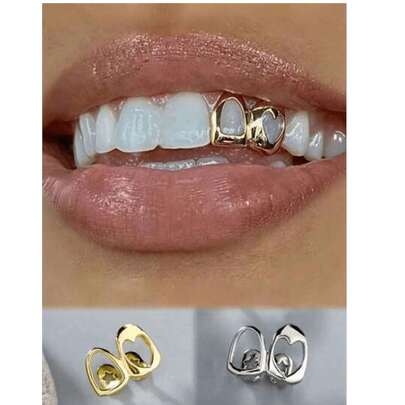 嘻哈双空心牙套 14K镀金 男女通用 日常牙冠 饰品 牙套