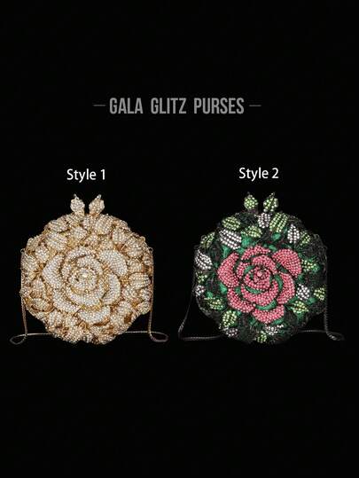 1pc Oversized Elegant Clutch Bag, Rhinestone Floral Design, Suitable For Parties And Galas, Luxury Handmade Crystal Metal Clutch, Women's Full Diamond Evening Clutch, Novelty/Shiny Handbag, Suitable For Wedding Brides/Gifts