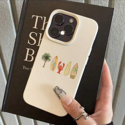 1 pièce Étui de téléphone en TPU avec motif d'arbre de noix de coco et de homard, convient pour les téléphones Applnmi