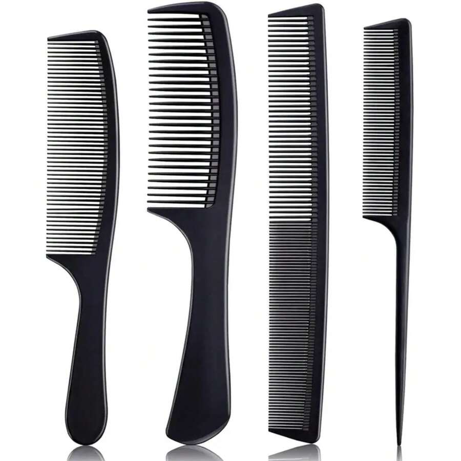 4 Piezas de Peines para Mujeres y Hombres, Set de Peines de Fibra de Carbono Negra Premium para Teasing y Parting, Peines para Estilistas de Cabello. - Negro - Ver 1