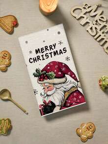 40*60cm Christmas Dish Towel, Pink Background With Pine Branch Decor Pattern, Nordic Style Kitchen Towel, Christmas Theme Restaurant Decoration Cleaning Cloth