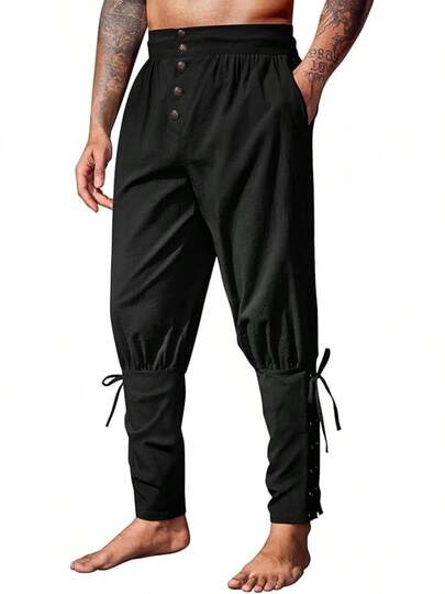 Halloween  Mens Medieval Pants Renaissance Ankle Banded Ren Faire Pants Lace Up Costume Trousers