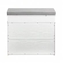 SoBuy Shoe Bench With Seat Cushion, Storage Space, Shoe Cabinet, Shoe Rack, Narrow, Space-Saving Bench With Storage Space For Hallway, Living Room, Bedroom, White Vintage Wood Grain Effect FSR82 - 61x51x24cm White - View 4