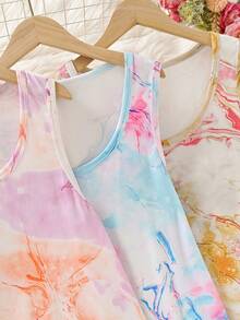 A Set Of 3 New Women's Pajamas, Plus Size Colored Tie Dye Printed Vest Skirt, Suitable For Casual Wear. - 彩色 - 查看 3