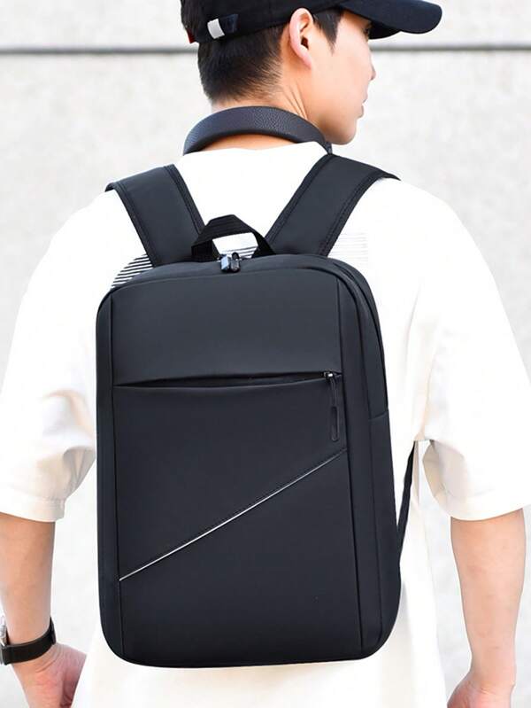 1pc Large Capacity Solid Color Business Backpack, Factory Direct, Black/Gray/Blue, Waterproof & Durable, Shoulder Bag, Unisex 16-Inch Backpack