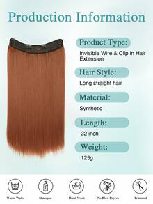 nimoki 22Inch Invisible Wire Hair Extensions For Daily Use Straight Wire Hairpiece Synthetic Hair Extensions With Transparent Adjustable Wire For Women(Redwood) - Redwood - View 2