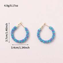 1 Pair Summer Colorful Beaded Earrings, Fashion Gradient Bead C-Shape Earrings, Stylish Vacation Vibe Essential