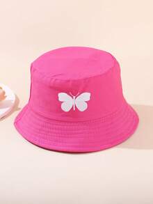 1pc Vintage Solid Color Plain Bucket Hat For Kids, Outdoor Sports Travel Sun Ion Unisex Bucket Hat - 1pc Butterfly Embroidery - View 5
