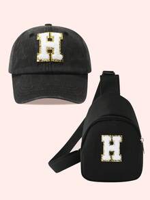 2件套儿童男童纯色26字母棒球帽和卡车帽配迷你背包套装，女童2件套轻便便携式零钱包，适合日常户外防晒