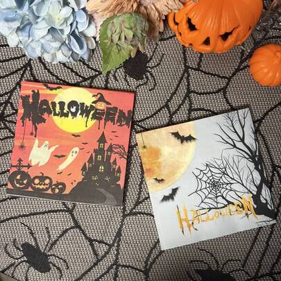 20 piezas de servilletas de papel coloridas para fiesta de Halloween, de 13*13 pulgadas, 2 capas, para restaurante y fiesta de hotel, con estampados de castillo, calabaza, murciélago, fantasma y telaraña, decoración para fiesta de Halloween, servilletas de papel desechables para Halloween