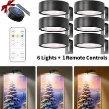 6/3/1pc LED Drawing Light, Battery Powered, Wireless LED Drawing Lamp, Wireless Wall Light With Magnetic Attachment, Wireless Spotlight, Dimmable Display Light With Remote Control, 3 Lighting Modes, Suitable For Frames, Artworks, Portraits Display, Wall Decor Light, 150mAh Remote Control - Multicolor - View 24