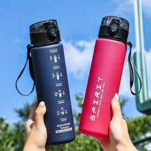 1pc 800ml Outdoor Casual Sports Water Bottle, Large Capacity Leak-Proof Sports Water Bottle With Markings - Lightweight Thermal Insulated Bottle, Leak-Proof Cap And Handle Suitable For Gym, Hiking, Travel, Outdoor Activities - Plastic Cup (Turquoise Blue, Pink, Black), Thermal Water Bottle, Gym Hydration Gear, Gradient Design, Portable Water Bottle
