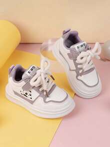 1 Pair Children's Fashion Splicing PU Leather Waterproof Low-Top Comfortable Versatile Casual Sports Shoes, Flat Student Running Shoes Suitable For Daily, Campus Activities, Park, Walking And Other Outdoor Activities, Spring/Autumn