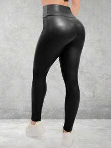 LoveMyFashions High Waisted PU Leather Leggings  Plain  Casual  Party  PU Leather      Wet Look Shinig  Night Out  Holiday  Daily