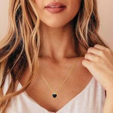 SmileBelle Black Heart Necklace Women, Black Black Tourmaline Necklace As Birthday Gifts Her, Black Handmade Jewelry Silver Heart Pendant Necklace Teen As Tendy Jewelry - Vàng - Xem 4