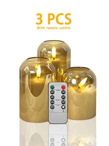 3支装无焰蜡烛灯，带定时/遥控功能，电池供电，许愿蜡烛灯，无异味蜡烛灯，优质透明玻璃罩，3支逼真火焰柱状蜡烛，温暖火焰，适用于家居、卧室、婚礼、求婚、圣诞节、万圣节、情人节、公司聚会等场合 - 金色 - 查看 14