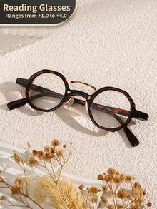 1pc Unisex Vintage Octagon Spring Foot Chain Reading Glasses, Clear Transparent Computer Reading Glasses, Magnification +1.0 To +4.0