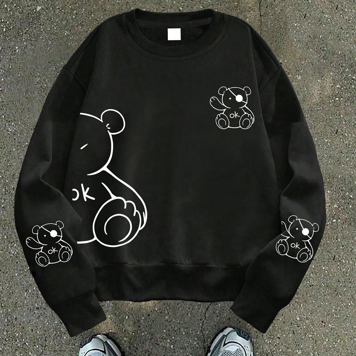 Pieza Sudadera de cuello redondo con estampado de oso de dibujos animados estilo callejero para niños, suave y cómoda, adecuada para uso casual diar