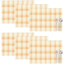 1 pieza/4 piezas/6 piezas Manteles individuales de lino con estampado de cuadros, adecuados para la mesa de comedor, decoración para todas las estaciones, manteles de mesa modernos y lavables, decoración de habitaciones, posavasos, manteles de cocina y comedor, decoración de fiestas interiores y exteriores, decoración del hogar, regalo ideal