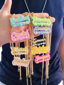 Vòng cổ tên Acrylic hai màu, Vòng cổ tùy chỉnh, Vòng cổ Acrylic, Vòng cổ cá nhân hóa, Quà tặng Giáng sinh - vàng - Xem 9