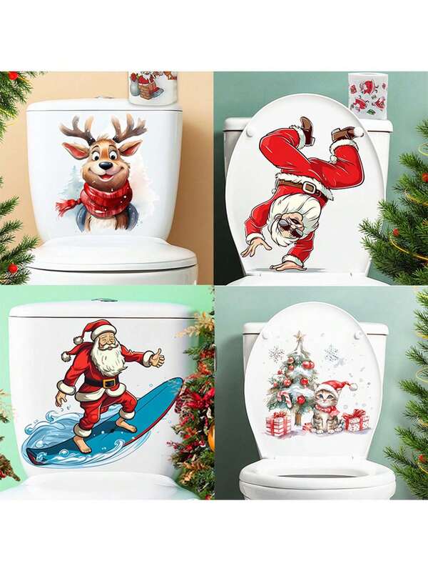 1pc Toilet Stickers Christmas Christmas Theme Series Decorative Stickers PVC Stickers Materials Removable Self-Adhesive Easy-To-Tear Stickers Suitable For Toilet Decoration Bathroom Toilet Toilet Stickers Beautification Decorative Stickers Home Decoration Make Your Life A New Look Holiday Decoration Stickers Birthday Graduation Gifts Room Decor Bedroom Decor Kitchen Decor Wall Sticker Wall Decor Christmas Decorations Christmas Decorations Home