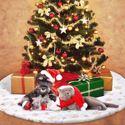 1pc 122x122cm Christmas Tree Skirt, Christmas Decorative Tree Skirt, Faux Pearlescent Snowflake Sequin Tree Skirt, White Fluffy Embroidered Tree Skirt, Christmas Tree Decor, Christmas Decorations, Suitable For Christmas Tree Scene Decoration, Home Decor, Room Decor, Bedroom Decor, New Year Decor, Christmas Decorations, Outdoor Decor, Holiday Party Decor, Christmas Party Supplies, Christmas Themed Tree Skirt, Event Party Gifts, Merry Christmas, Gift For Friends And Family Winter