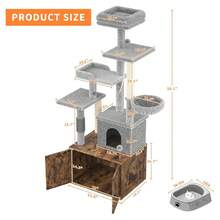 Cat Tree With Litter Box Enclosure, Hidden Cat Washroom Furniture,All-In-One Indoor Kitten House W/Scratching Posts, Multiple Platform And Condo, Modern Style Cat Tower, Hammock - 棕色 - 查看 4