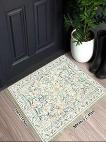 1件波西米亚现代巴黎花园花卉地毯，适用于客厅；防滑锈红色印花复古农舍地毯，适用于卧室、餐厅、宿舍、办公室、家居装饰 - 橄欖綠 - 查看 2