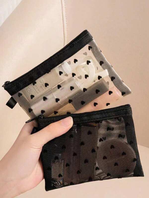1pc/3pcs Mini Heart Shape Mesh Makeup Bag, Portable Flocked Multipurpose Clear Lipstick Pouch Bag,Room Decor, Bags,Makeup Bag,Vanity,Travel,Make Up Bag,Travel Essentials,Organizer,Storage,Travel Essential,Makeup Organizer,Makeup Bags,Make Up Organizer,Organiser,Toiletry Bag,Desk Organiser,Cosmetic Bag,Makeup Pouch,Make Up Organize,Vanity Accessories,Make Up Pouch,Make Up Bagstoiletry Bag For Ladies,Small Makeup Bag,Toiletry Bag For Ladies,Small Makeup Bag,Toiletry Bag For Women