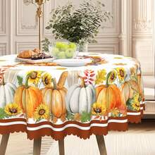 1pc Autumn Thanksgiving Tablecloth - Harvest Theme Pumpkin & Corn Pattern - Washable Polyester Dining Table Cover, Suitable For Farmhouse, Thanksgiving - For Rectangular & Round Tables - Easy Care Decor, Holiday Home Accents, Durable Material, Rustic Style, Hassle-Free, Perfect For Family Gatherings