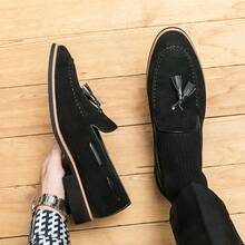 Men's Fringed Loafers, Casual And Comfortable Leather Shoes, Wedding Dress Shoes, Comfortable Formal Business Casual Office Loafers - 黑色 - 查看 8