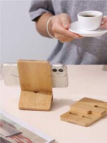 1pc/2pcs Creative Desktop Wooden Mobile Phone Charging Bracket Bamboo Mobile Phone Bracket - Wood Color - View 5